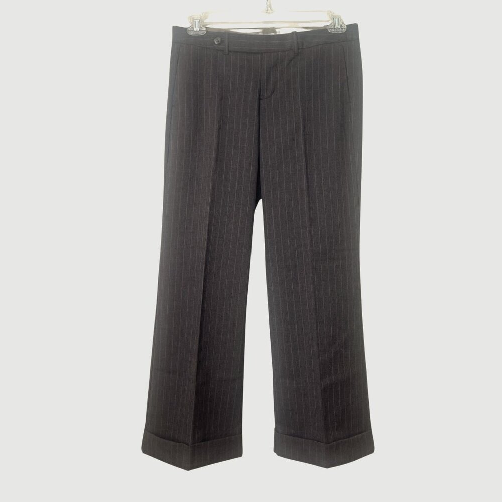 Gap Brown Wool Blend Pinstripe Wide Leg Cuffed Trouser Pants Size 6 Petite